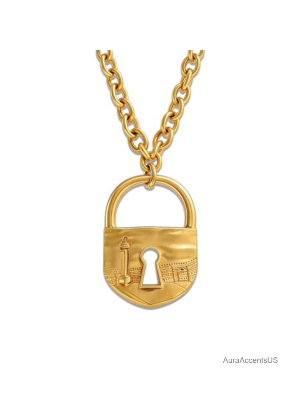 Gold Plated Chunky Chain Necklace with Padlock Pendant Statement